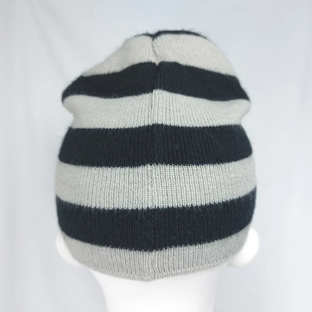 Gray &‎ Black Striped Youth Knit Beanie Hat Youth One Size Fits Most Acrylic